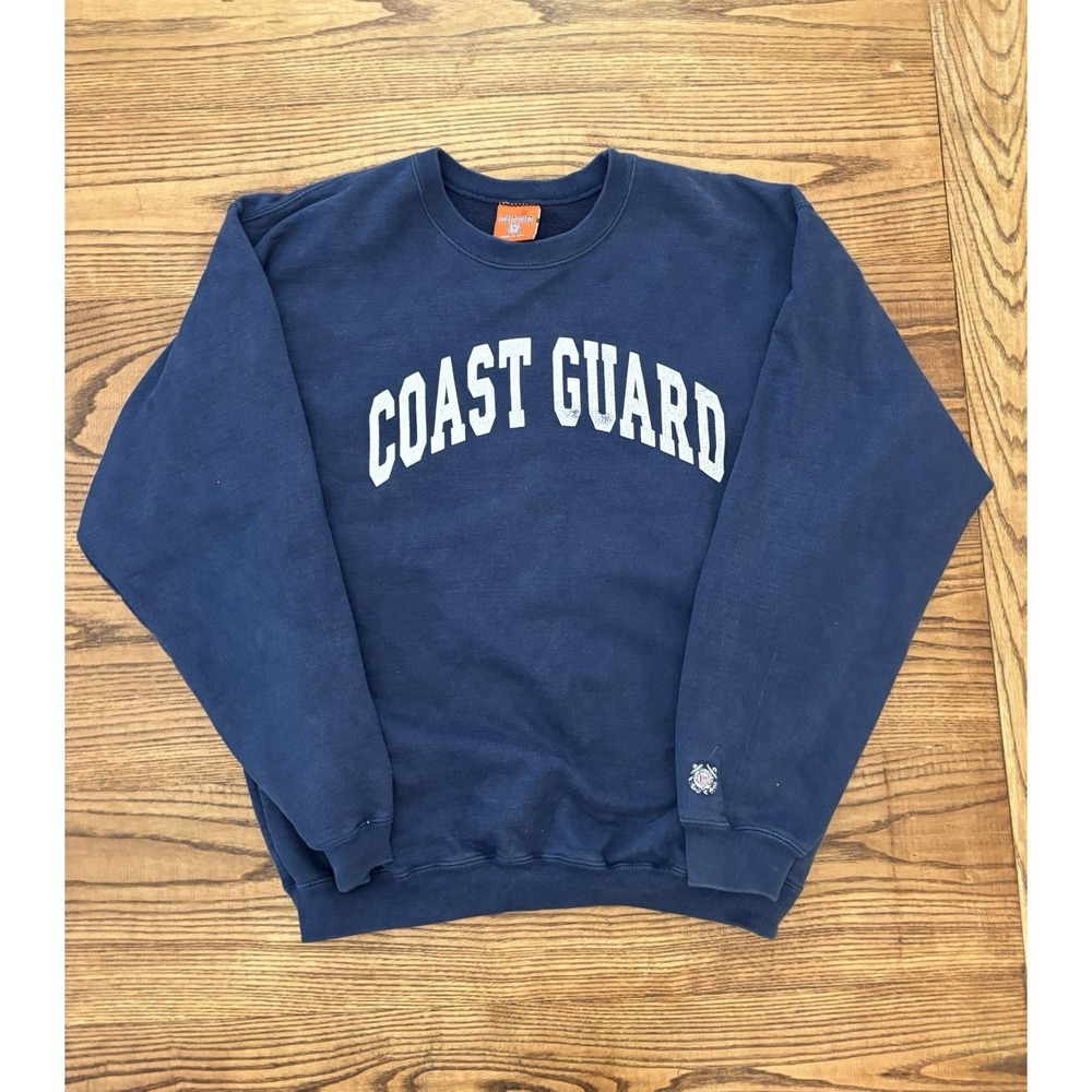 Vintage 90s Coast Guard Size Large Spell Out Navy Crewneck Sweatshirt